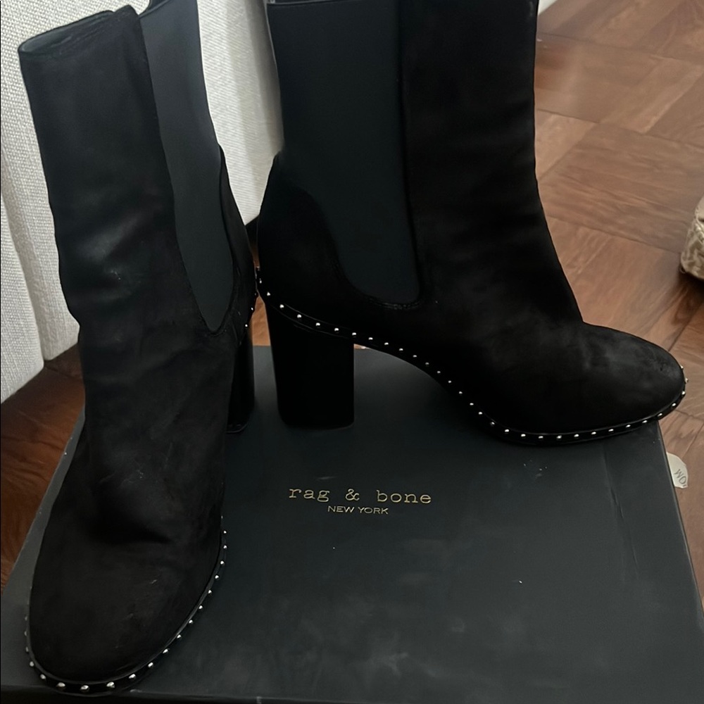 Rag & Bone Black Heeled Boots with Studded Detailing
